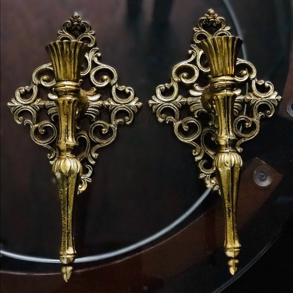 GORGEOUS VINTAGE ORNATE WALL CANDLE SCONCES MOODY MAXIMALISM - Picture 6 of 8